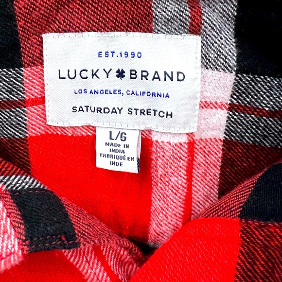 LUCKY BRAND LONG SLEEVES PLAD SHIRT, RED BLACK WHITE, SOFT,STRECH MATERIAL,LARGE - Picture 7 of 13